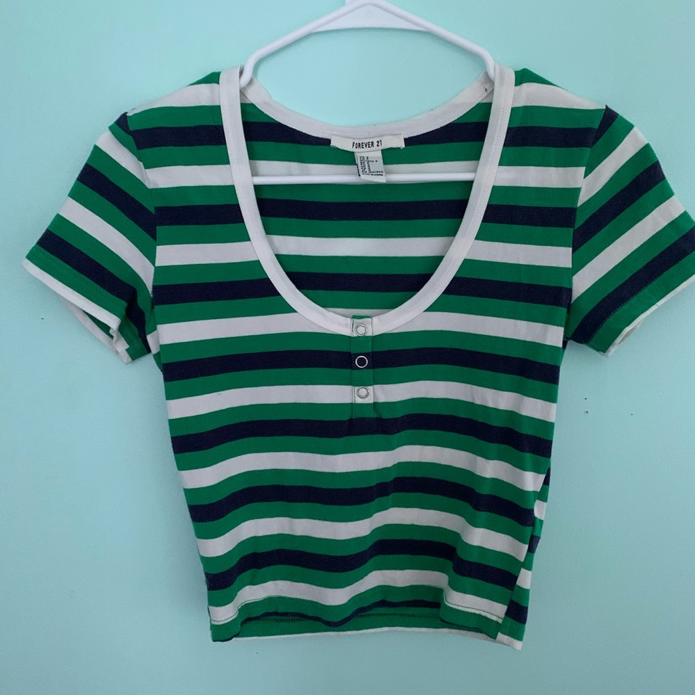 Green black and white top